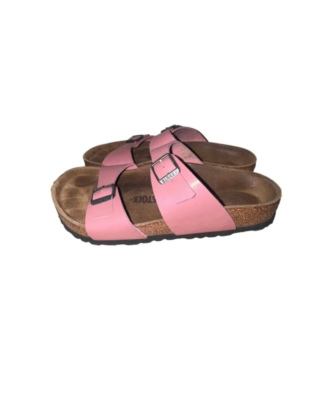Birkenstock Pink Arizona Two-Strap Sandals Sz 38 EU 7 Women Slip-On Cork Footbed - Picture 3 of 5